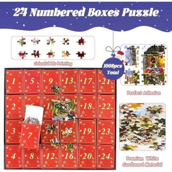 2025 Santa's Night Advent Calendar Puzzle - 1008 Pieces, Perfect for Kids & Home - Picture 2 of 7